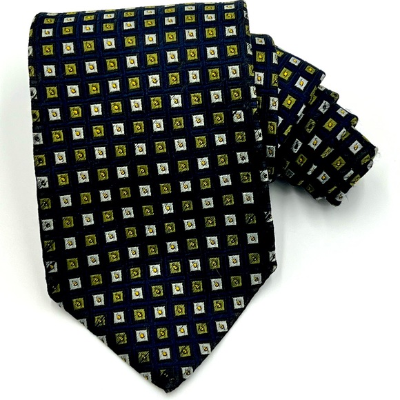 XMI Other - XMI Platnum Mens Neck Tie Silk USA Made Navy Green Silver Geometric 60" x 3.75"